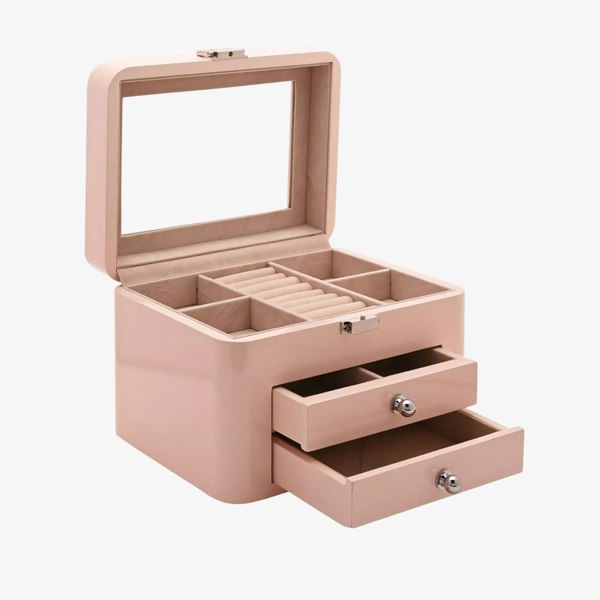T. H. Baker Sophia Pink Wooden Jewellery Box With Mirror SP3329