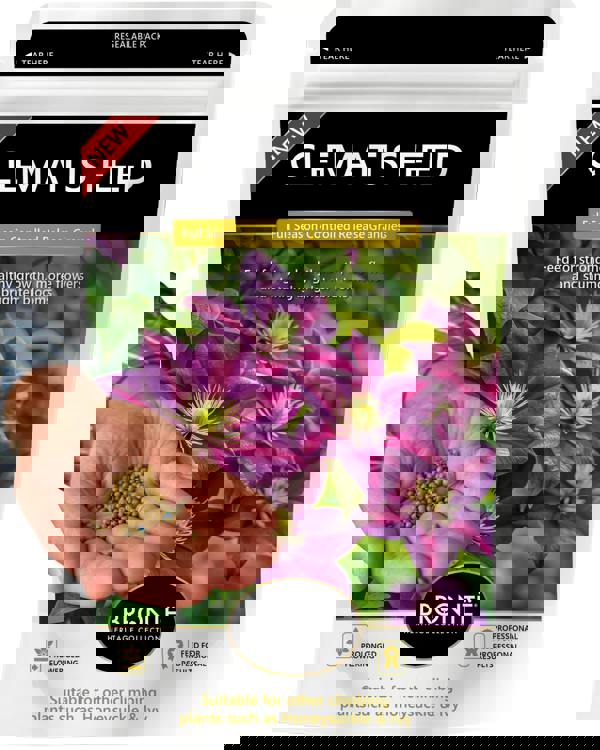 Bronte Heritage Clematis Fertiliser 120g – Controlled-release granules for climbers like honeysuckle & ivy. Boosts growth & flowering. Easy-apply