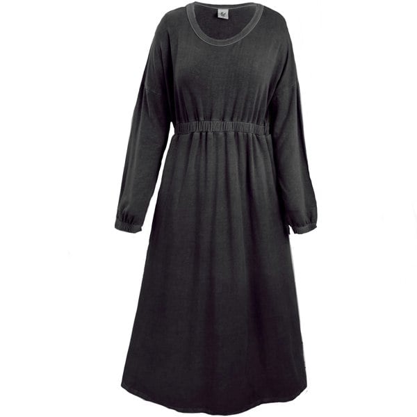 Frock Tales Rustic Midi Dress with Long Sleeves - Charcoal