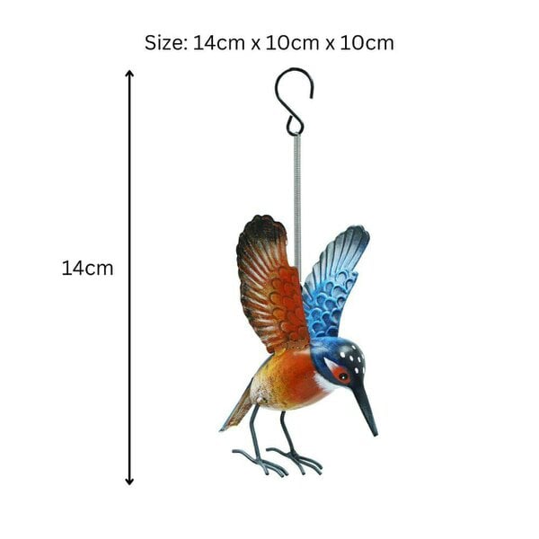 EDH Door Hardware Small Metal Hanging Kingfisher(14cm x 10cm x 10cm) – Handcrafted Weather-Resistant Bird Ornament –Decorative Hanging Robin