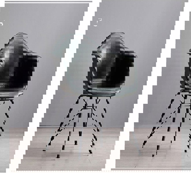 Bobby Dining Chair, Distressed Leather-Weilai Concept-Black-PU Leather-Weilai Concept