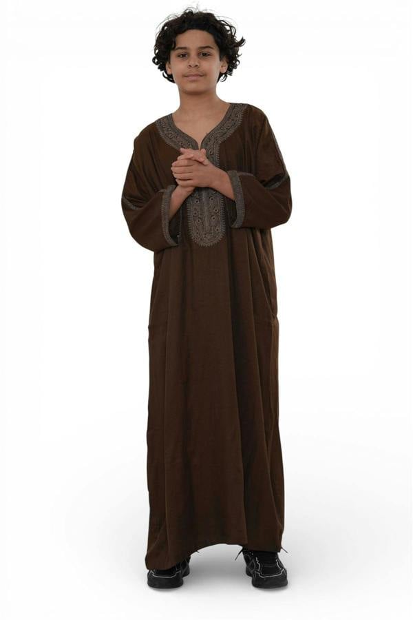 Infinity Leather Kids Boys Ramadan Moroccan Thobe Robe Djellaba Gandoura Eid Jubba- K-HM67