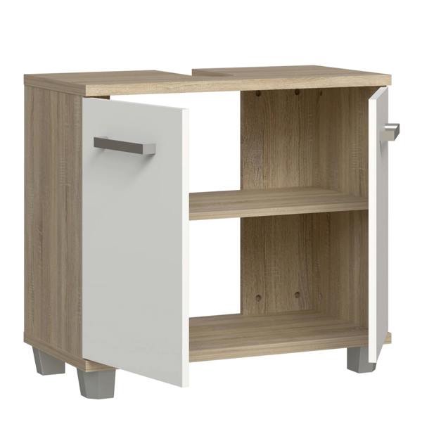 Furniture To Go Veris Under Sink Cabinet with 2 Doors in Sonoma Oak and White High Gloss