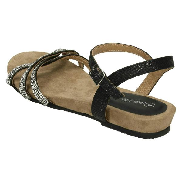 Savannah Ladies Leather Collection Flat Diamante Sandals