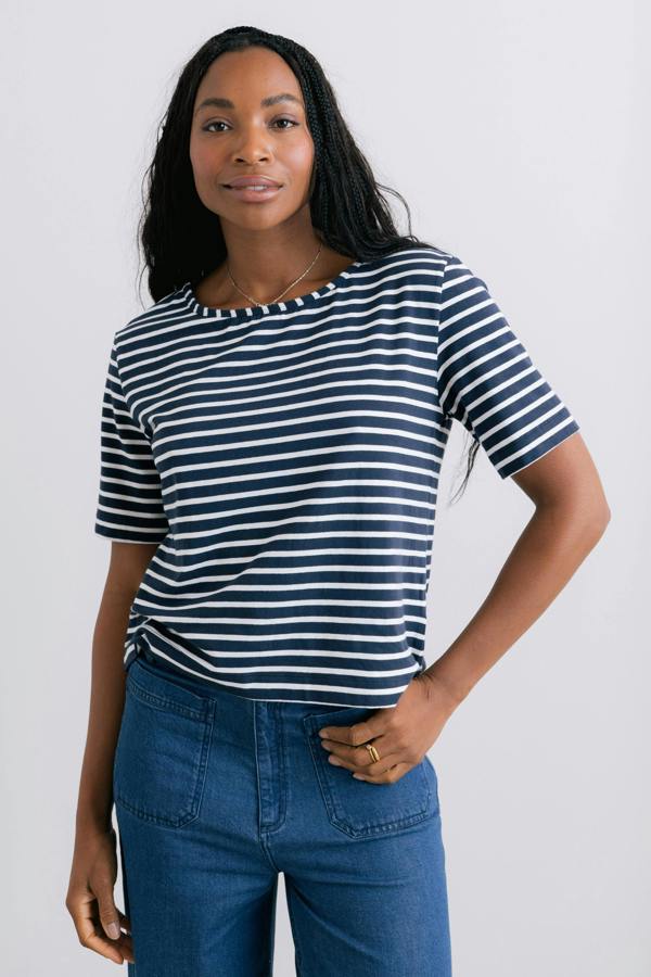 Lily & Me Kite Boxy Stripe T-Shirt Navy