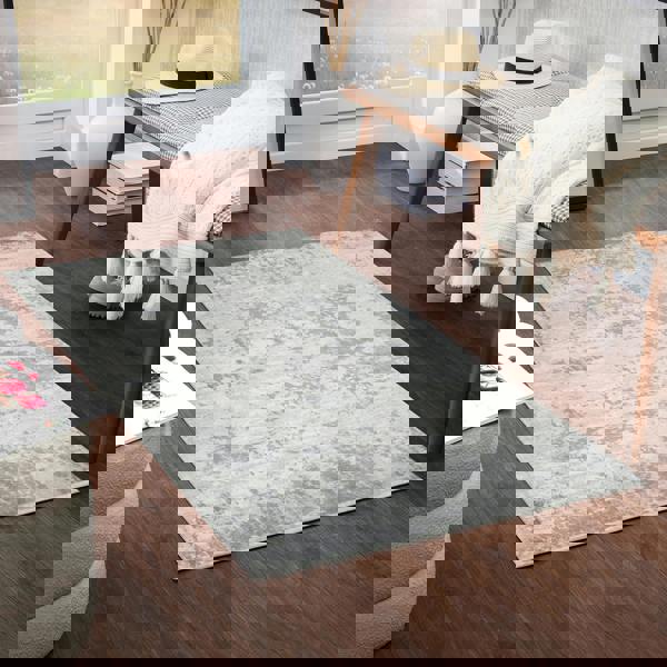 Livabliss Monaco-Abstract Grey Ivory Modern Marble Rug