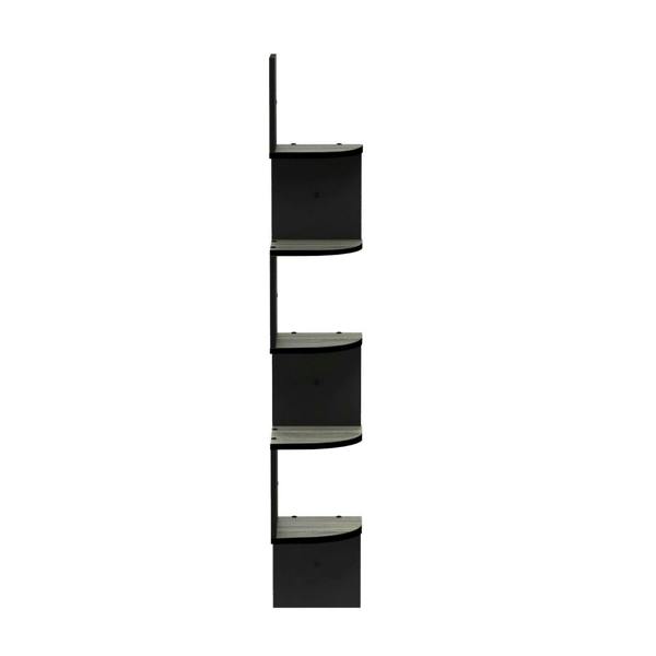 WALPLUS Rossi 5-Tier Wall Mount Floating Radial Corner Shelf, French Oak Grey/Black perfect for organized storage and display