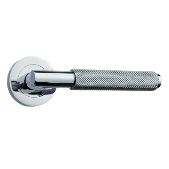 EDH Door Hardware Polished Chrome Knurled Door Handles on Round Rose – Handle Sets
