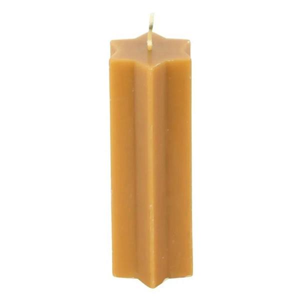 Gold taper candle with star-shaped base ends, unlit