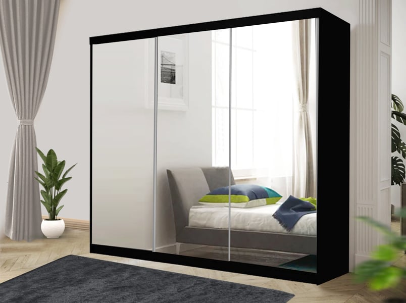 RAC3 Stylish Bedroom Sliding Wardrobe -  comes in White/Grey/Black/Oak and Width 100cm/120cm/150cm/180cm/203cm/250cm (Black, 100cm)