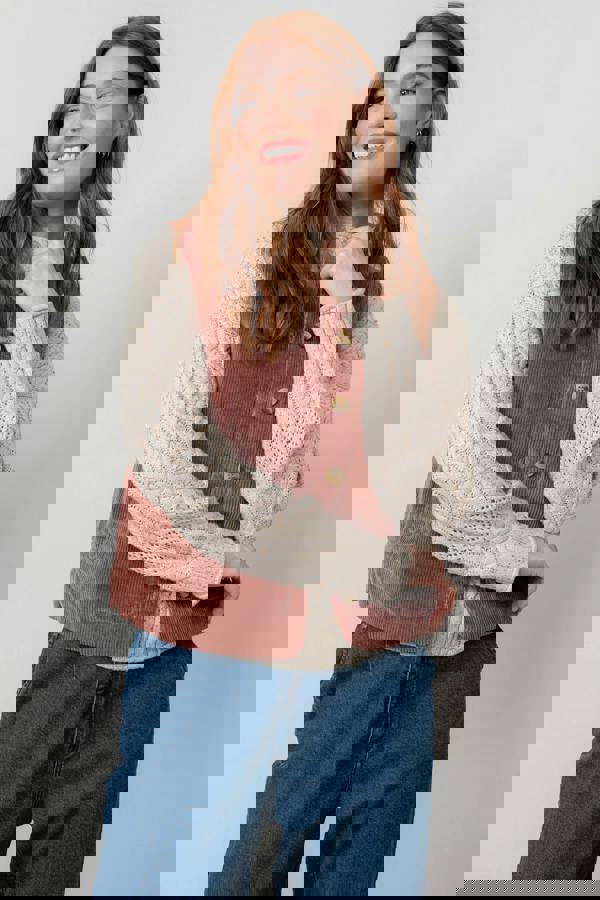 Lily & Me Dusk Stretch Cotton Jumbo Cord Gilet Antique Rose