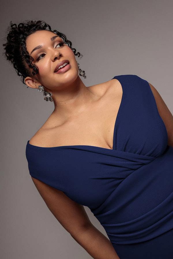 Bardot Pleated Midi Dress - Navy Blue DR1092ASCPLUS