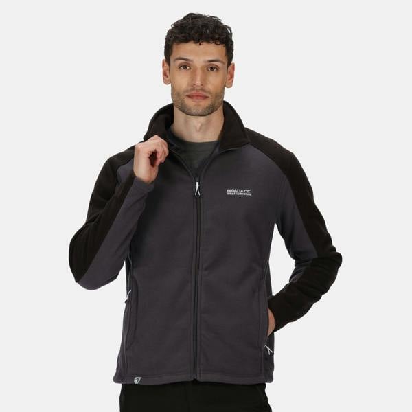 Regatta Great Outdoors Mens Hedman II Two Tone Full Zip Fleece Jacket - Iron/Black - 