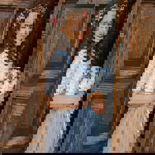 young girl in church doorway