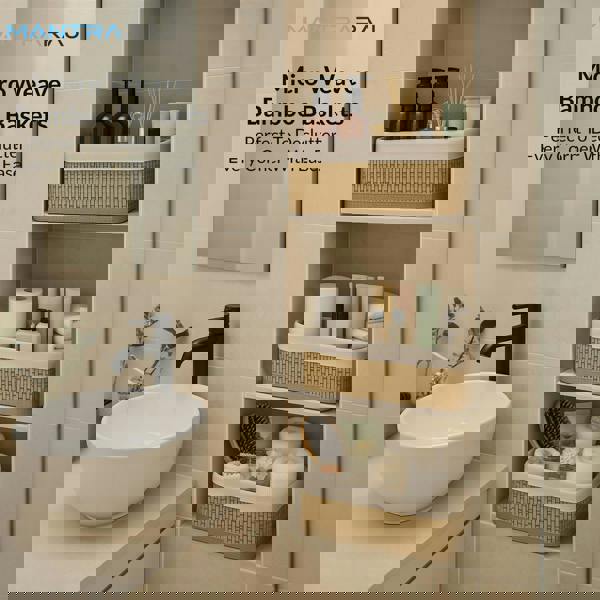 MANTRARAJ Bamboo 3PCS Rectangular Shelf Basket Set 3 Storage Bins Storage Shelf Baskets with Lining