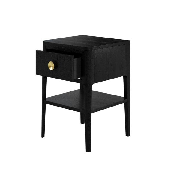 Wyld Haus Paracatu Black Wood Grain One Drawer Bedside Table
