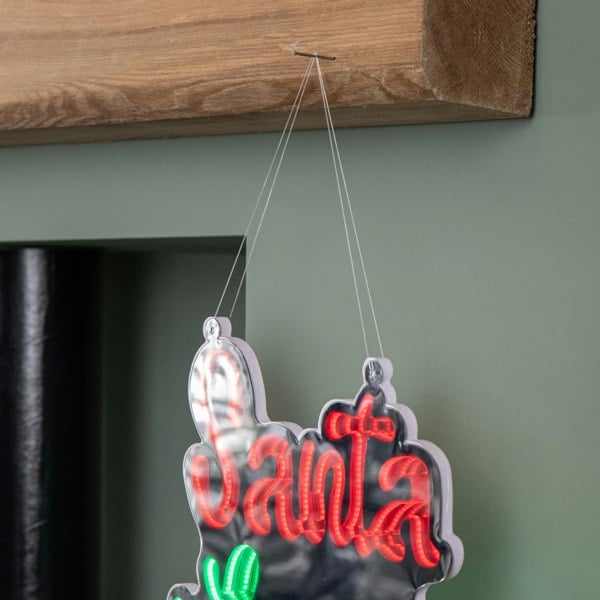 Samuel Alexander 40cm Light up Hanging Santa Stop Here Christmas Infinity Mirror Light with Multi-Coloured LEDs