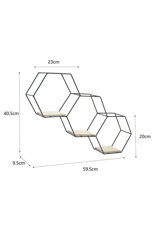 Living and Home Hexagon Floating Shelves Set of 3 Shelves for Wall Storage Accessories Decorative Honeycomb Wall Display Shelf