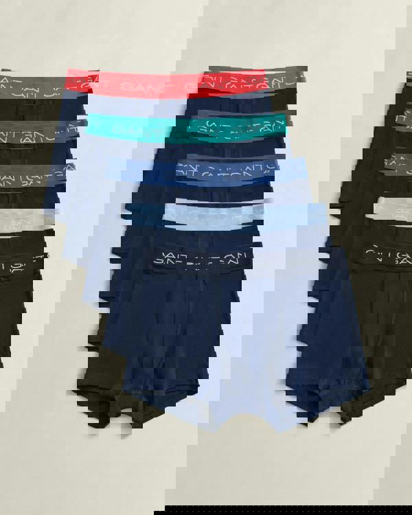 GANT 5-Pack Mens Trunks with Multi Coloured Waistbands - 410 Marine | CHO | Designer Mens Underwear