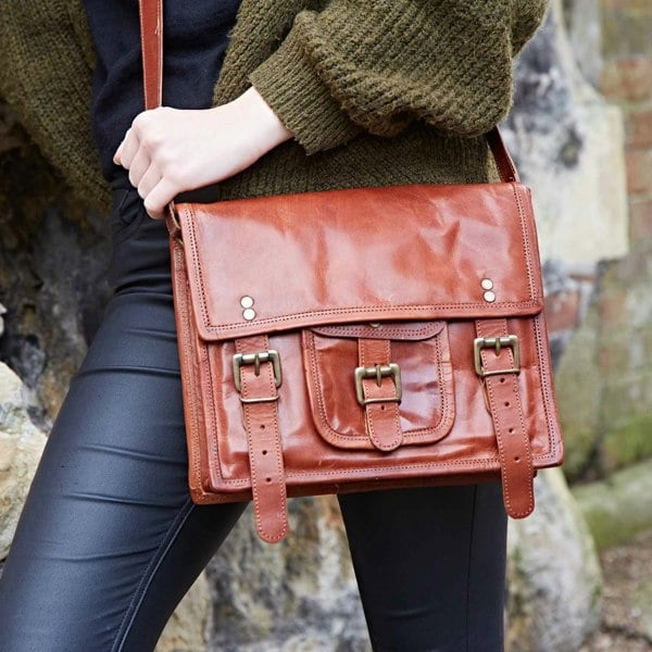 Paper High Brown Leather Satchel