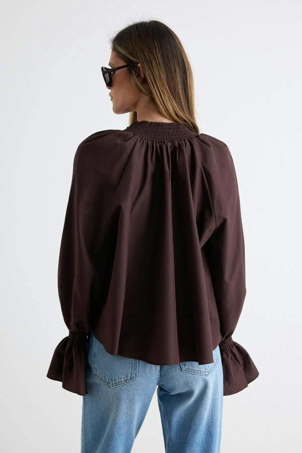 WOVCOR High Neck Long Sleeve Oversized Blouse