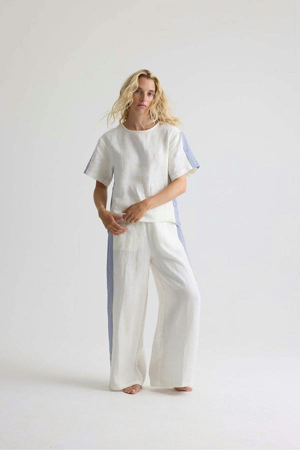 Pretty You London Relaxed Striped Linen Resort Set In Coconut Milk