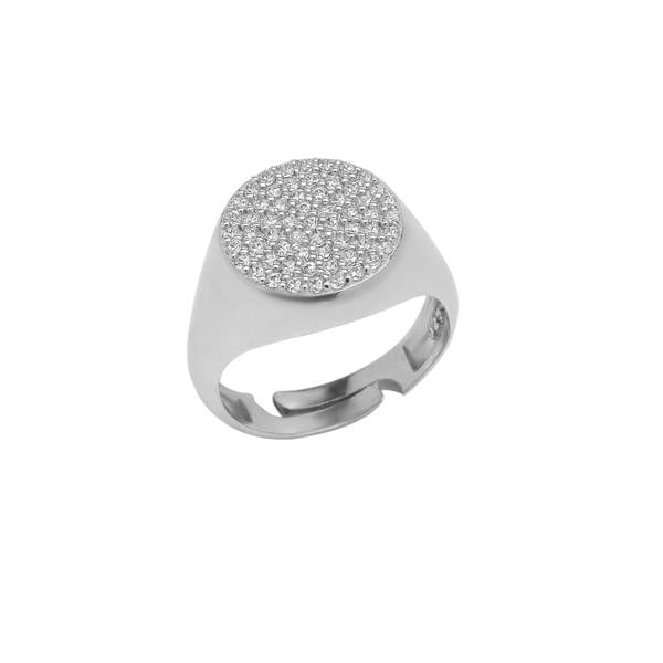Spero London Sterling Silver Round Pave Signet Ring