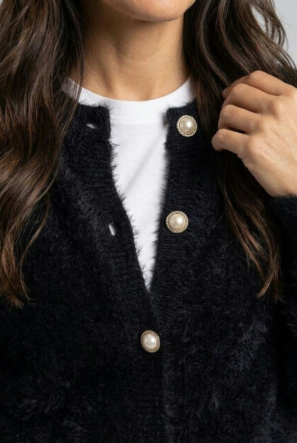 Izabel London Textured Pearl Button Detail Cardigan