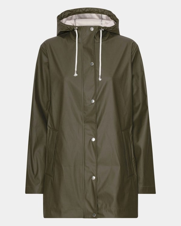 Ilse Jacobsen Rain Womens Short Rubberised Raincoat - Army 410