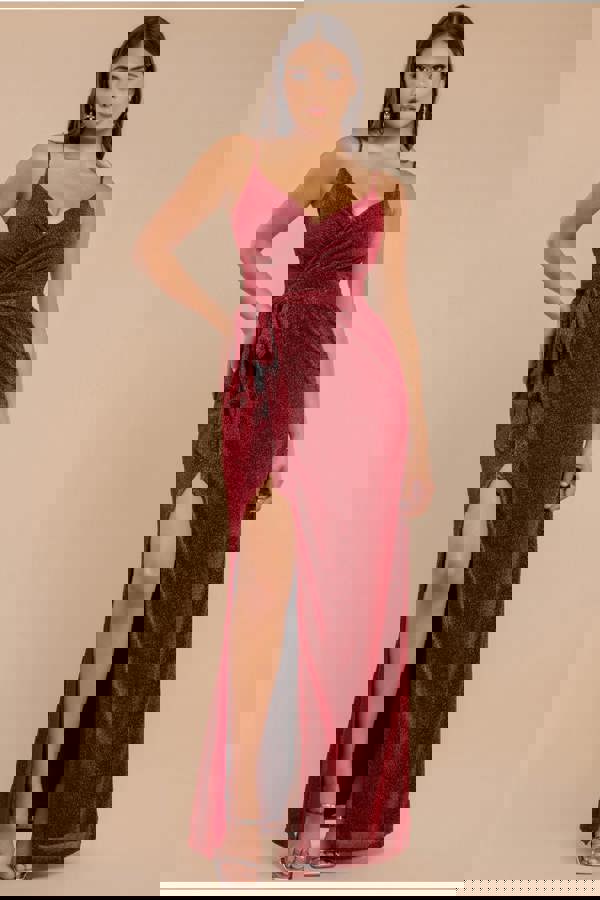 Wrap Style Spaghetti Strap Maxi With Split - Red DR3137