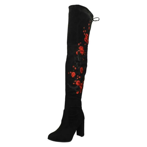 Spot On Ladies Spot On Floral Design Over The Knee Boots