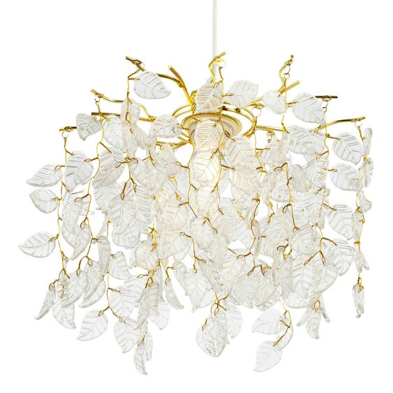 Happy Homewares Clear Glass Leaf Cascading Chandelier Pendant Shade in Gold Plated