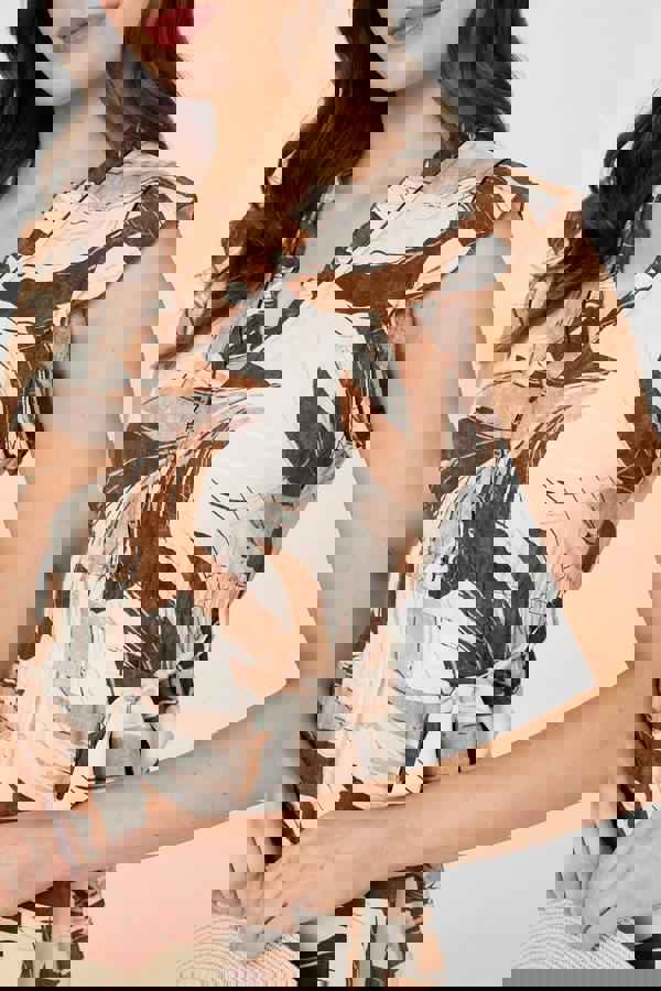 Brown | Leaf Print Layered Tie Waist Maxi Dress