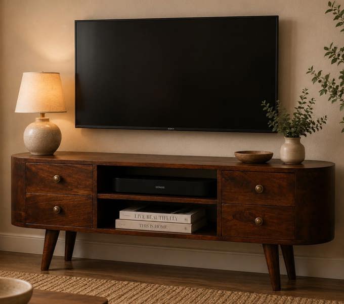 Artisan Furniture Solid Wood California Walnut Rounded Entertainment Unit