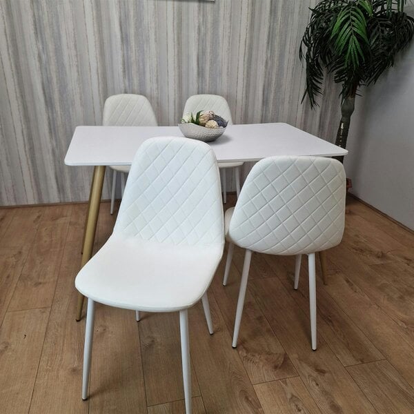 Kosy Koala Wooden Dining Table with 4 White Gem Patterned Chairs White Table with White Chairs