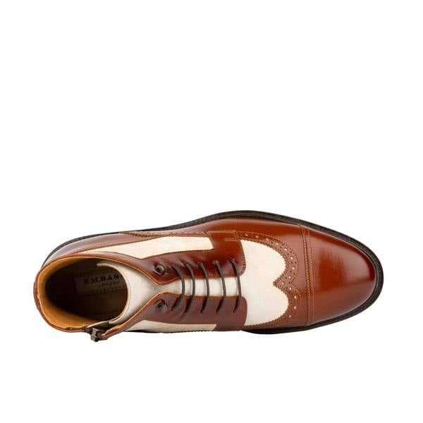 Embassy London Charles - Light Tan & Cream - Men's Toe-Cap Dressy Leather & Suede Boot with Brogue Details