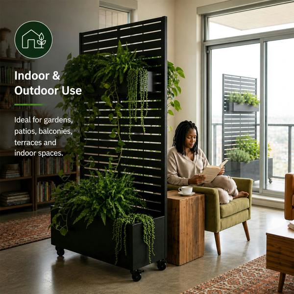 Nicoman Metal Indoor/Outdoor Privacy Screen with Plant Pot - Slats