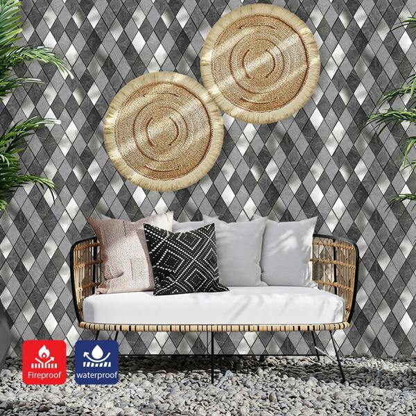 ENER-J Silver Slate Diamond Pattern Peel & Stick Aluminum Tile, Size: 295 x 29 5 x 4.5 mm (Pack of 4)