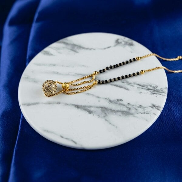 The Colourful Aura Indian Gold Plated Double Layer Black Zircon Ball Mangalsutra Minimalist Nazaria Necklace