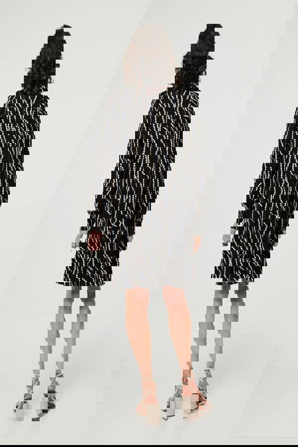 Black | Printed Long Sleeve Shirt Short Dress
