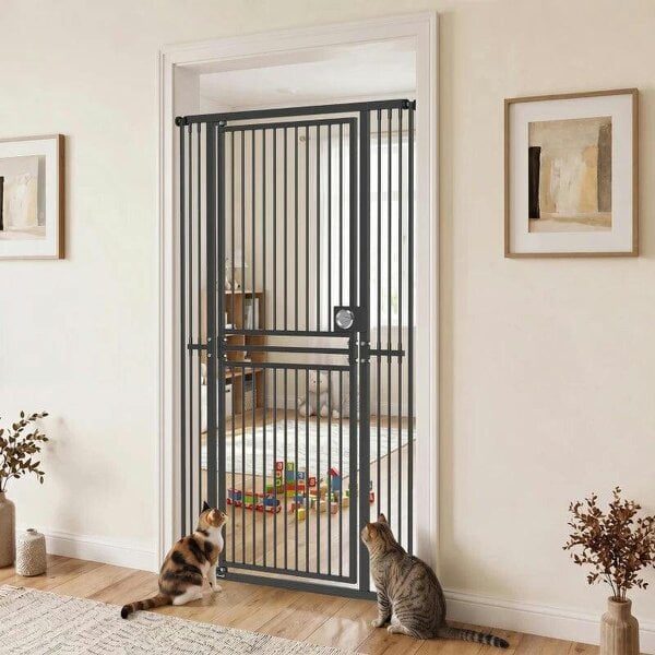 180cm Extra Tall Cat Gate, Adjustable Pet Gate with 74-100 cm Wide, Pressure Fit, Pull-Ring Latch, Black