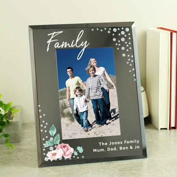 Personalised Memento Company Personalised Floral 6x4 Diamante Glass Photo Frame