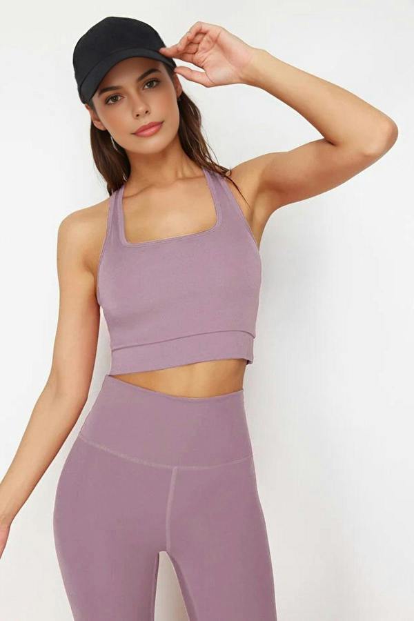 WOVCOR Padded, Thick-Strapped Knitted Sports Bra with Back Detail