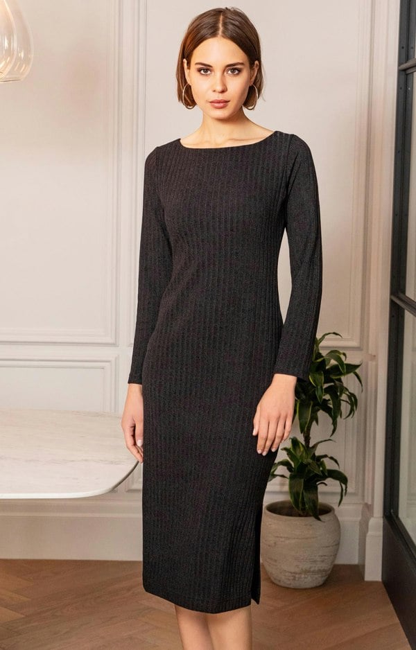 Alie Street London Noelle Rib Knit Jumper Dress (Black)