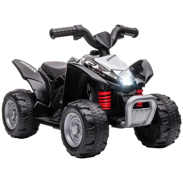 Black kids electric quad bike with front headlight and red spring suspension