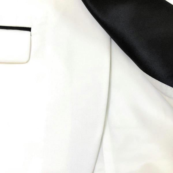 White 3-Piece Tuxedo with Black Shawl Lapel Close Up