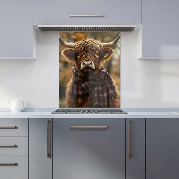 Warren Reed - Designer Highland Cow Wearing Scarf Kitchen Splashback