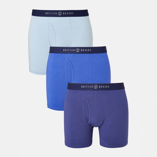 Three-pack British Boxers Men's Keyhole Stretch Trunks – Storm Blues - British Boxers