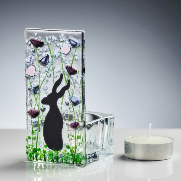 Handmade Fused Glass - Tea Light Holder - Hare - Violet