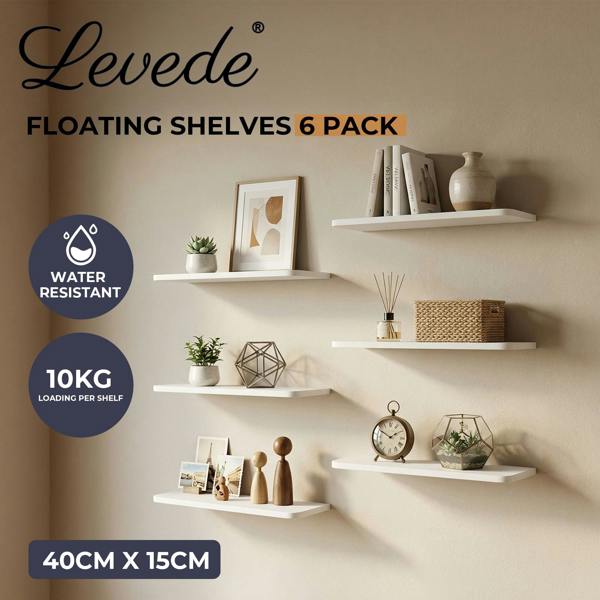 Levede Floating Shelves 6 Pack Modern Wall Shelves White Home and Office